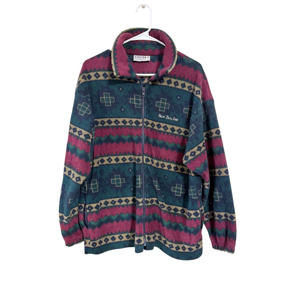 Equinox Seasons of Change Tribal Print Zip Up Fleece Jacket Size Large